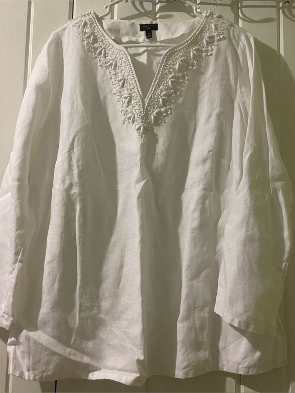 Talbots 100% linen beaded top 1X NWOT